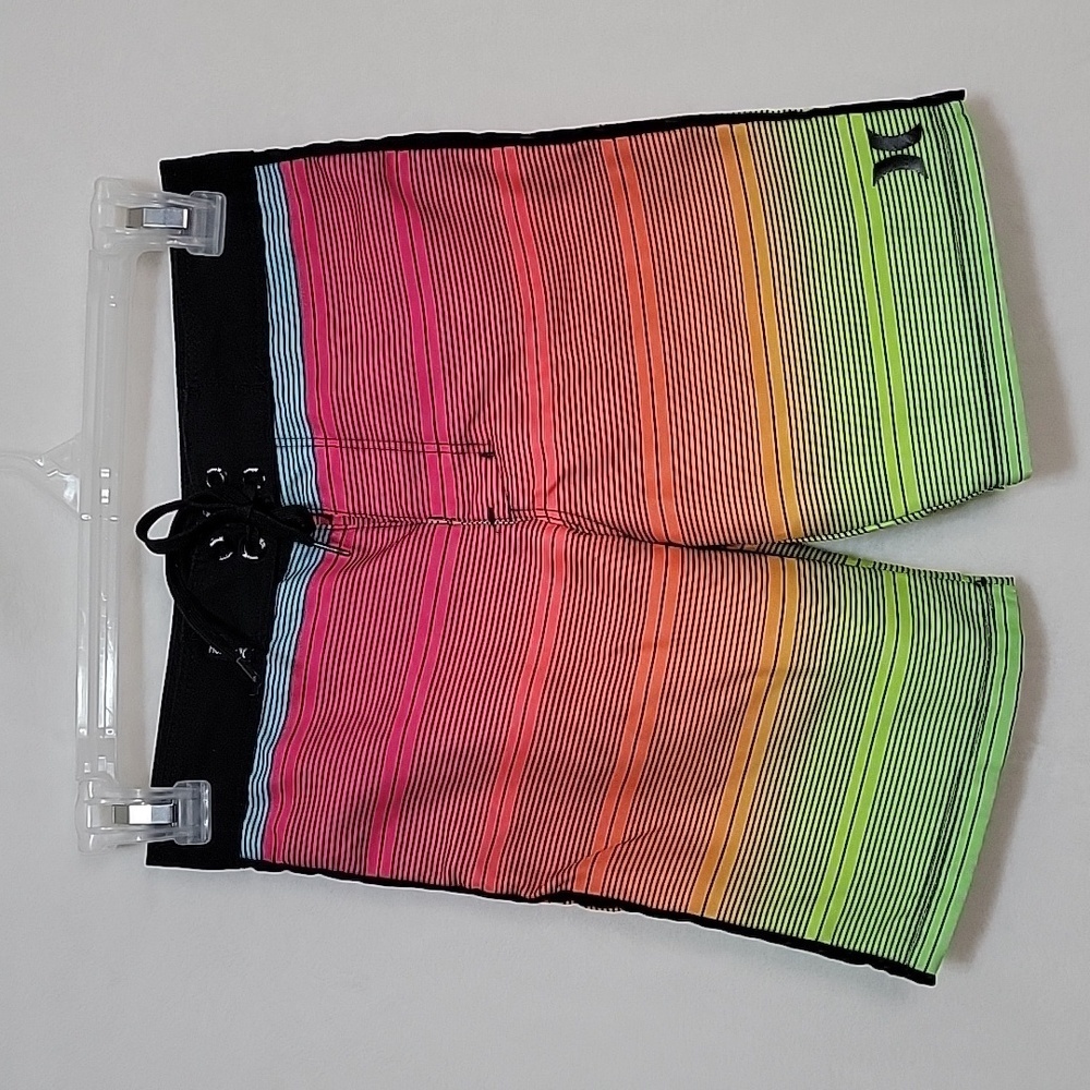 Boys Hurley Striped Board Shorts, Pink and‎ Black, Size 7, EUC